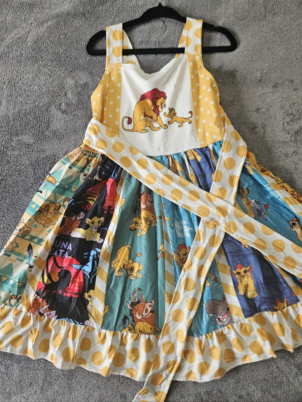Girls' Yellow Polka Dot Lion Print Casual Dress